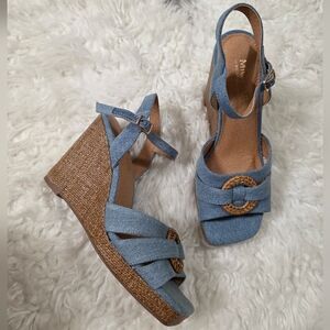 Michael Shannon Denim Wedge Sandals - New in Box - 8cm Heel